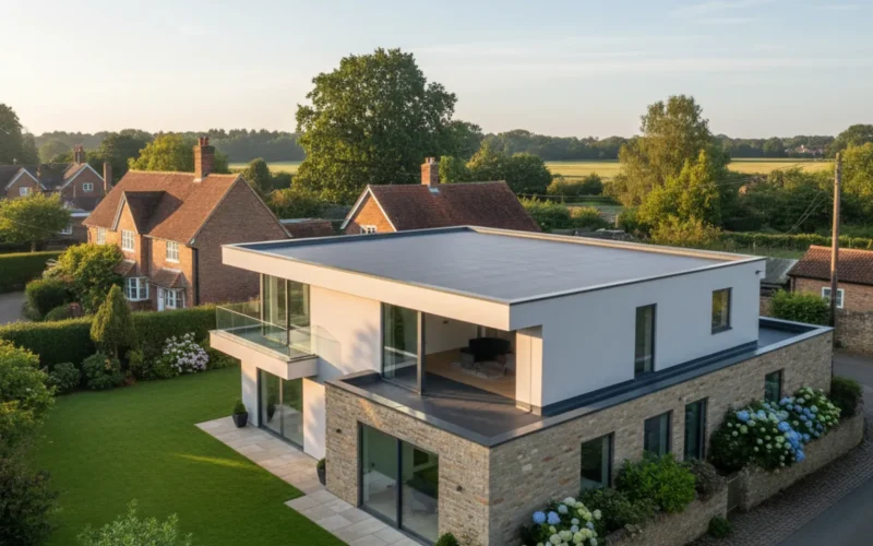 Modern flat roof installation on a home in Chipperfield, Hertfordshire